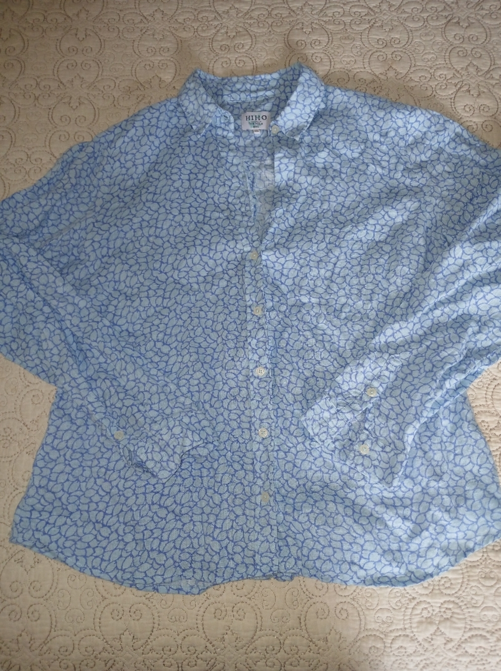 Hiho Linen Blue Printed Button-Up Shirt Size XL